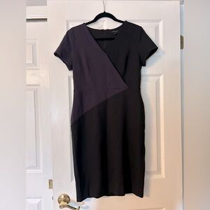Ann Taylor Navy Black Color Block Short Sleeve Knee Length Dress